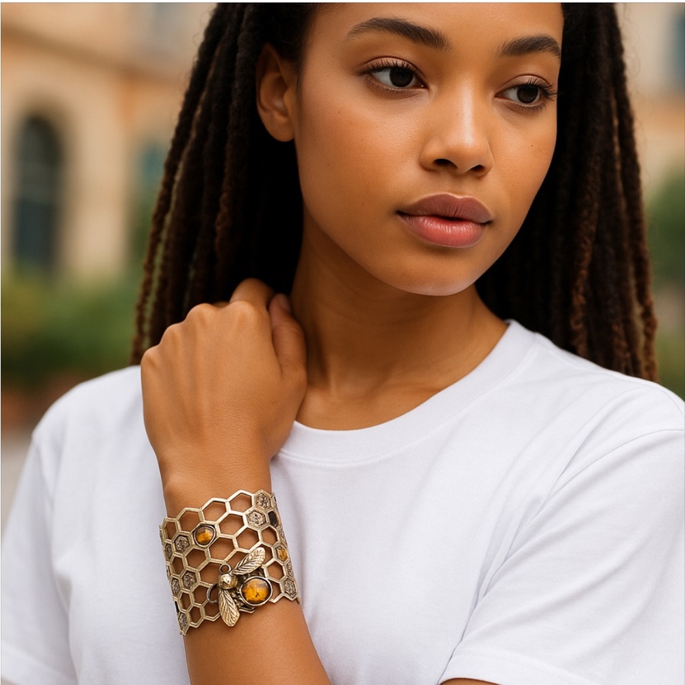 Gold Honeycomb Cuff Bracelet